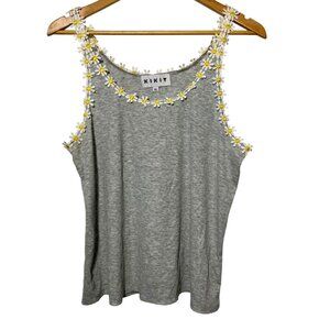 Vintage Y2K KIKIT Daisy Trim Ribbed Knit Tank Top Boho Hippie Crochet Preppy XL